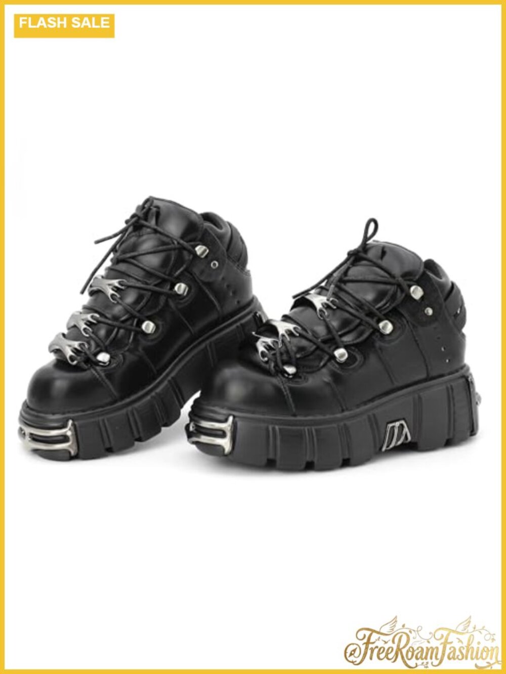 Kluolandi Women's Metal Platform Lace-Up Combat Ankle Boots Punk Gothic